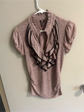 HeartSoul Dusty Rose Ruffle-Neck Short Sleeve Blouse
